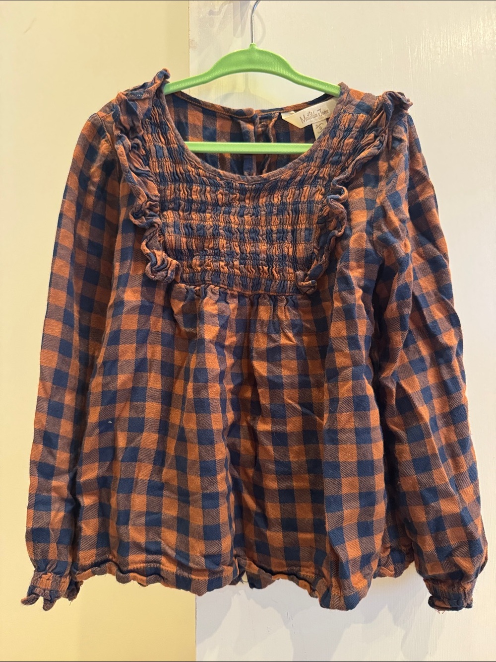 Matilda Jane Orange and Navy Plaid Smocked Long-Sleeve Top